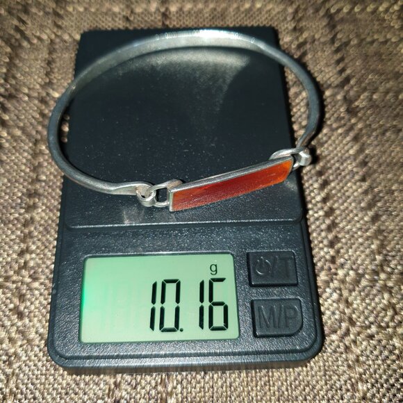 Rare Vintage Mexico 925 Sterling Silver Carnelian Enamel Bangle Bracelet - Picture 10 of 11